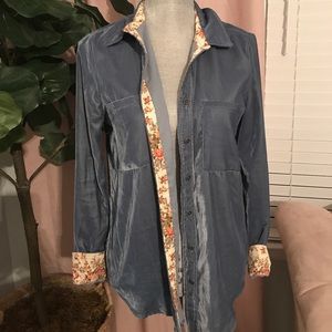 Blue Thin shiny button up jacket